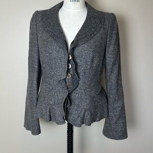 Armani Collezioni Ruffle Blazer Jacket Wool Blend Gray